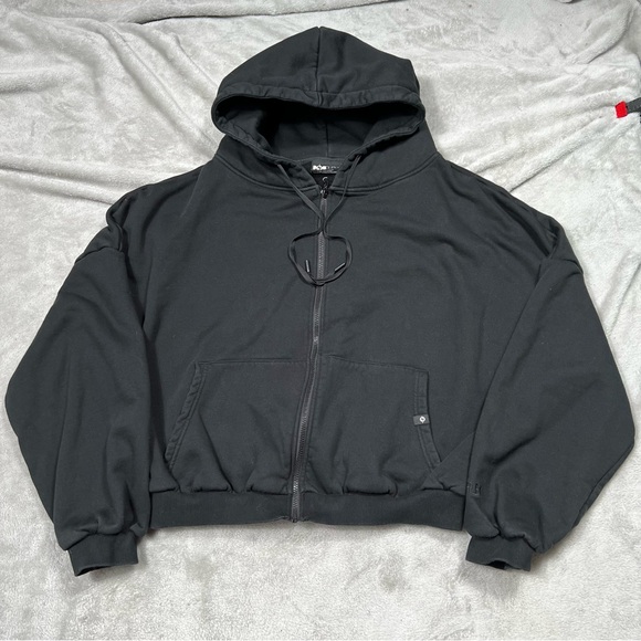 POPFLEX Tops - Popflex Cloud Cropped Oversized Hoodie Womens M/L Black Full Zip Sweatshirt